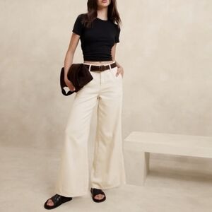 Banana Republic Cream Flare Wide Leg Jeans